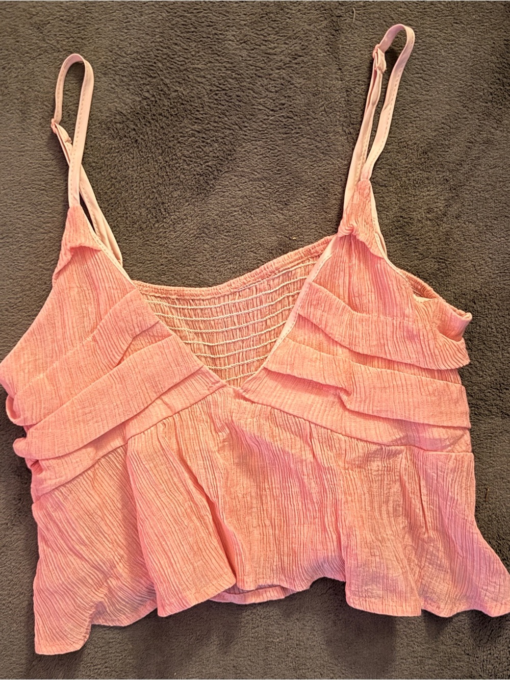 SHEIN Pink Ruffle Smocked Back Cami